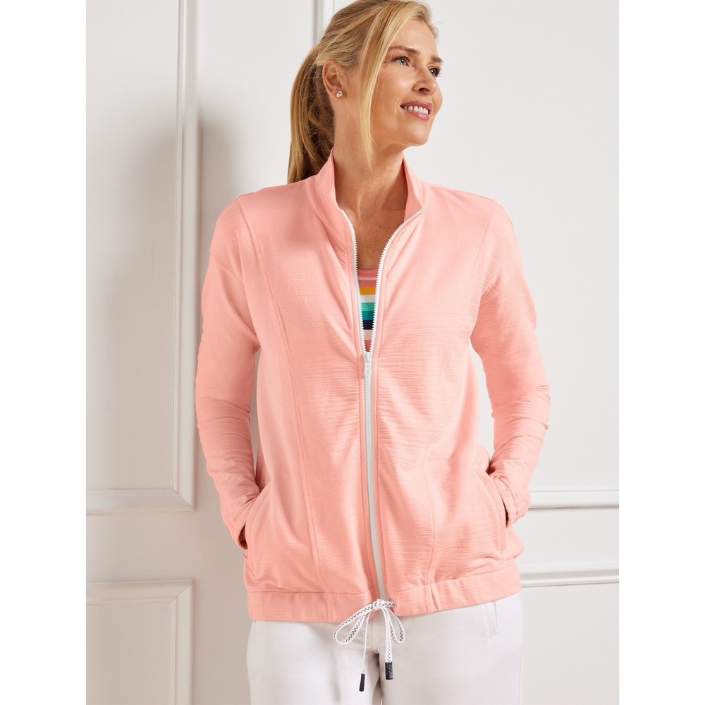 T by‎ Talbots Cozy Crush Drawstring Waist Jacket UPF 50 Full Zip Pockets XS Pink